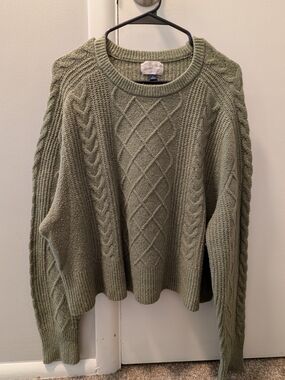 Universal Thread Sage Green Cable Knit Crewneck Sweater